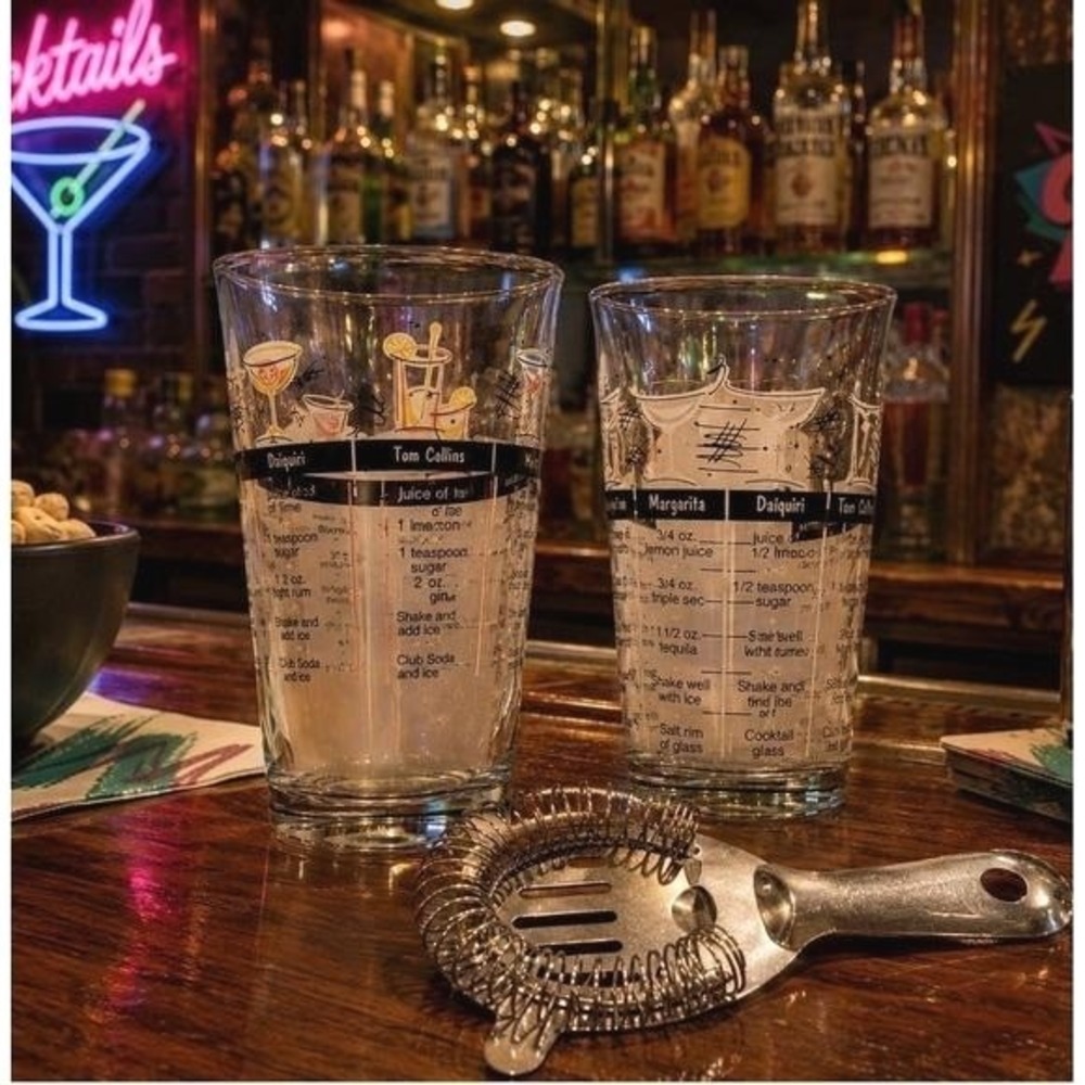 Vintage 90s Libbey Mixed‎ Drink Cocktail Recipe Pint Glasses Tumbler 3 Piece Set